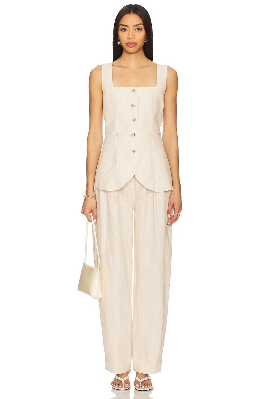 Posse Lucille Trouser Beige Pinstripe Linen Pants